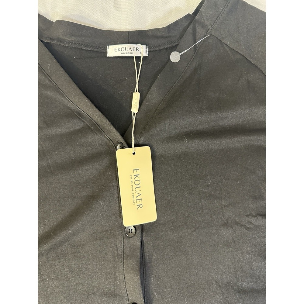 Ekouner Women's Black Dress Large Short Sleeve, Knee Length - Picture 3 of 7